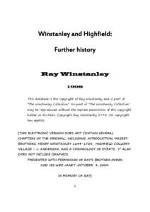 Winstanley and Highfield: Further history Ray Winstanley 1998 This database is the copyright of Ray Winstanley and is part of
