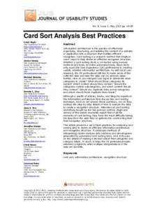 Vol. 8, Issue 3, May 2013 ppCard Sort Analysis Best Practices Carol Righi User Experience Architect http://carolrighi.com