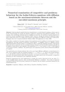 Numerical examination of competitive and predatory behaviour for the Lotka-Volterra equations with diffusion based on the maximum-minimum theorem and the one-sided maximum principle