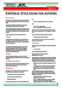 Version 3.vii[removed]E ditorial Style Guide for Authors Submissions to The China Story website, the Yearbook and associated publications must conform to this style guide.