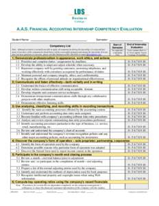 LDS Business Co lleg e A.A.S. FINANCIAL ACCOUNTING INTERNSHIP COMPETENCY EVALUATION Student Name: