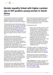 Gender equality linked with higher condom use in HIV positive young women in South Africa