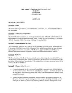 THE AIRLIFT/TANKER ASSOCIATION, INC. BY-LAWS As Amended 1 November 2012 ARTICLE I GENERAL PROVISIONS