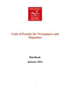 Code of Practice for Newspapers and Magazines Handbook January 2014
