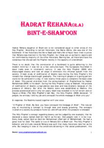 Microsoft Word - Hadrat Rehana.doc