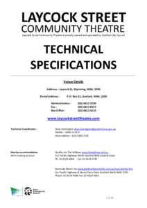 Laycock St Theatre Technical Specifications