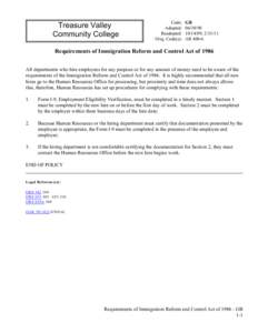 GB - Requirements of Immigration Reform and Control Act of 1986