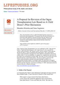 A Proposal for Revision of the Organ Transplantation Law Based on A Child Donor’s Prior Declaration