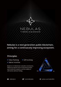 Nebulas is a next generation public blockchain, aiming for a continuously improving ecosystem. Principles Value Ranking