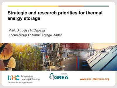 Strategic and research priorities for thermal energy storage Prof. Dr. Luisa F. Cabeza Focus group Thermal Storage leader  Technology Status