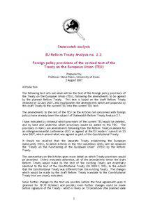 Statewatch analysis EU Reform Treaty Analysis no. 2.2: Foreign policy provisions of the revised text of the