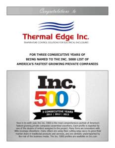 Congratulations to  FOR THREE CONSECUTIVE YEARS OF BEING NAMED TO THE INCLIST OF AMERICA’S FASTEST GROWING PRIVATE COMPANIES