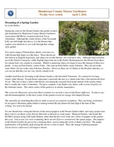 Henderson County Master Gardeners Weekly News Article April 5, 2016  Dreaming of a Spring Garden