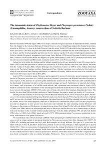 Zootaxa, The taxonomic status of Phyllonastes Heyer and Phrynopus peruvianus (Noble) (Lissamphibia, Anura): resurrection of Noblella Barbour