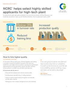 NCRC helps select highly skilled applicants for high-tech plant