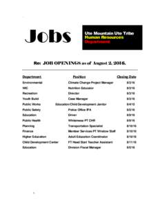 `  Jobs Ute Mountain Ute Tribe Human Resources