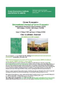 Reforming economics for all people everywhere, nature, other species, the planet, and its systems Green Economics Institute INVITATION TO WRITE