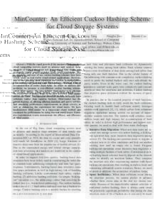 MinCounter: An Efficient Cuckoo Hashing Scheme for Cloud Storage Systems Yuanyuan Sun Yu Hua Dan Feng