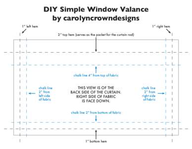 DIY Simple Window Valance by carolyncrowndesigns 1” left hem 1” right hem 2” top hem (serves as the pocket for the curtain rod)