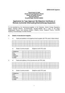 AERB/445/BT-Appform Government of India Atomic Energy Regulatory Board Health and Safety Division Niyamak Bhavan Anushktinagar, Mumbai