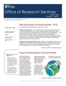 Volume 1, Issue 1  Office of Research Services Newsletter Date