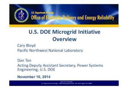 U.S. DOE Microgrid Initiative Overview Cary Bloyd Pacific Northwest National Laboratory Dan Ton Acting Deputy Assistant Secretary, Power Systems