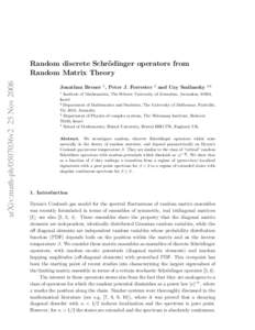 arXiv:math-ph/0507036v2 25 NovRandom discrete Schr¨ odinger operators from Random Matrix Theory Jonathan Breuer 1 , Peter J. Forrester