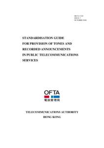 HKTA 3210 ISSUE 2 OCTOBER 2000 STANDARDISATION GUIDE FOR PROVISION OF TONES AND