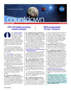 September 30, 2008  Vol. 13, No. 73 STS-125 Hubble servicing mission delayed
