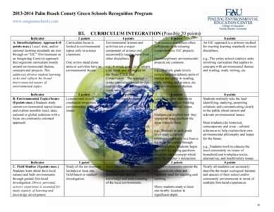 [removed]Palm Beach County Green Schools Recognition Program www.ourgreenschools.com III.  CURRICULUM INTEGRATION (Possible 20 points)