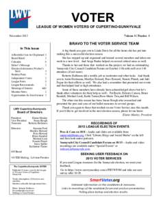 VOTER LEAGUE OF WOMEN VOTERS OF CUPERTINO-SUNNYVALE Volume 41 Number 4 November 2013