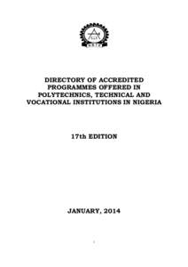 DIRECTORY OF ACCREDITED PROGRAMMES OFFERED IN POLYTECHNICS, TECHNICAL AND VOCATIONAL INSTITUTIONS IN NIGERIA  17th EDITION