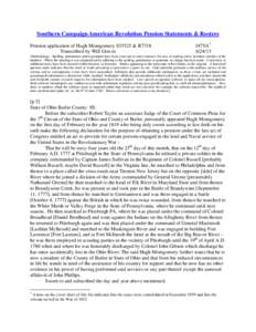 Southern Campaign American Revolution Pension Statements & Rosters Pension application of Hugh Montgomery S35525 & R7318 Transcribed by Will Graves f47VA[removed]
