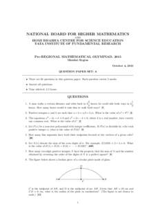 NATIONAL BOARD FOR HIGHER MATHEMATICS AND HOMI BHABHA CENTRE FOR SCIENCE EDUCATION TATA INSTITUTE OF FUNDAMENTAL RESEARCH
