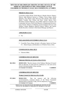 MINUTES OF THE ORDINARY MEETING OF THE COUNCIL OF THE SHIRE OF COBAR HELD IN THE COBAR SHIRE COUNCIL CHAMBERS ON THURSDAY 22 MAY 2014 COMMENCING AT 5:00PM PRESENT (FILE C13-2) Councillors Lilliane Brady OAM (Mayor), Mars