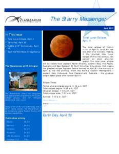 The Starry Messenger April 2015 In This Issue  Total Lunar Eclipse,