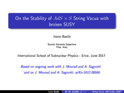 On the Stability of AdS × S String Vacua with broken SUSY Ivano Basile Scuola Normale Superiore Pisa, Italy
