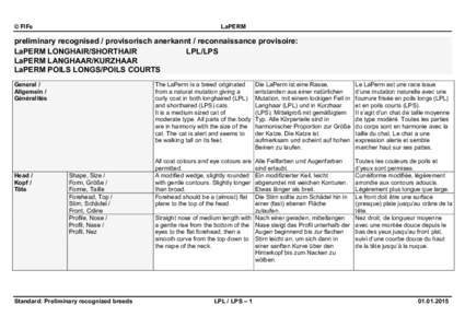 © FIFe  LaPERM preliminary recognised / provisorisch anerkannt / reconnaissance provisoire: LaPERM LONGHAIR/SHORTHAIR