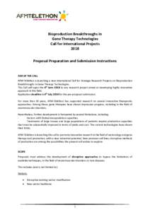Bioproduction Breakthroughs in Gene Therapy Technologies Call for International Projects 2018 Proposal Preparation and Submission Instructions
