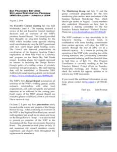 San Francisco Bay Area Wetlands Restoration Program Monthly Summary – June/July 2003