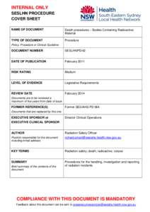INTERNAL ONLY SESLHN PROCEDURE COVER SHEET NAME OF DOCUMENT  Death procedures – Bodies Containing Radioactive