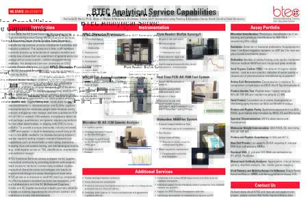 BTEC Analytical Service Capabilities Nathaniel G. Hentz, Ph.D., Brian J. Mosley & Rebecca L. Kitchener; Golden LEAF Biomanufacturing Training & Education Center, North Carolina State University Introduction  Some of the 