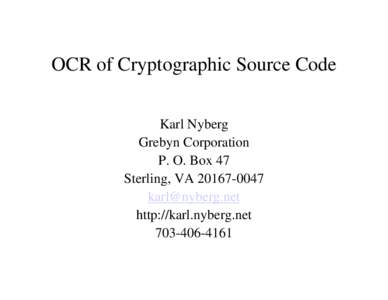 Microsoft PowerPoint - OCR of Cryptographic Source Code