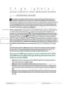 JPMorgan Chase: One of the private prison industry’s most dedicated lenders Fact Sheet · In the Public Interest · January 2017 P