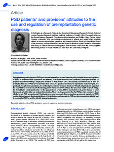 RBMOnline - Vol 11. No[removed]–496 Reproductive BioMedicine Online; www.rbmonline.com/Article/1818 on web 2 August[removed]Article PGD patients’ and providers’ attitudes to the use and regulation of preimplantati