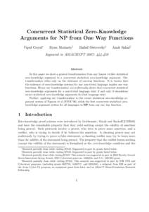 Concurrent Statistical Zero-Knowledge Arguments for NP from One Way Functions Vipul Goyal∗ Ryan Moriarty†