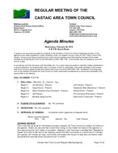 REGULAR MEETING OF THE CASTAIC AREA TOWN COUNCIL Meeting Location: Castaic Union School District Office Board Room[removed]Livingston Ave.