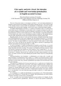 Cider apples and jeder Abend: the interplay of /r/-sandhi and word-initial glottalisation in English-accented German Maria Paola Bissiri and James M. Scobbie CASL Research Centre, Queen Margaret University, Edinburgh, Sc