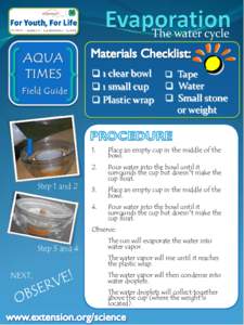 The water cycle  1 clear bowl  1 small cup  Plastic wrap  Step 1 and 2