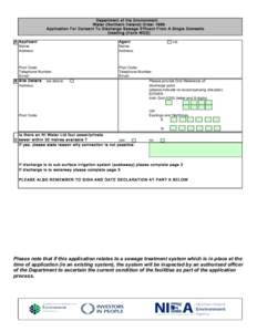 Department of the Environment Water (Northern Ireland) Order 1999 Application For Consent To Discharge Sewage Effluent From A Single Domestic Dwelling (Form WO2) A Applicant Name: